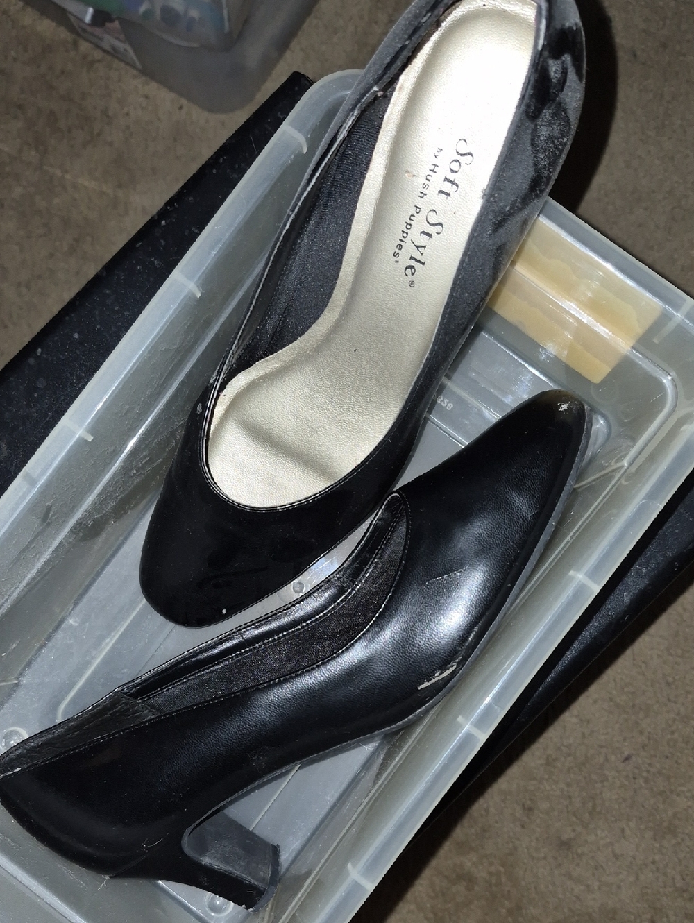 Soft Style Black Patent and Matte Heeled Pumps